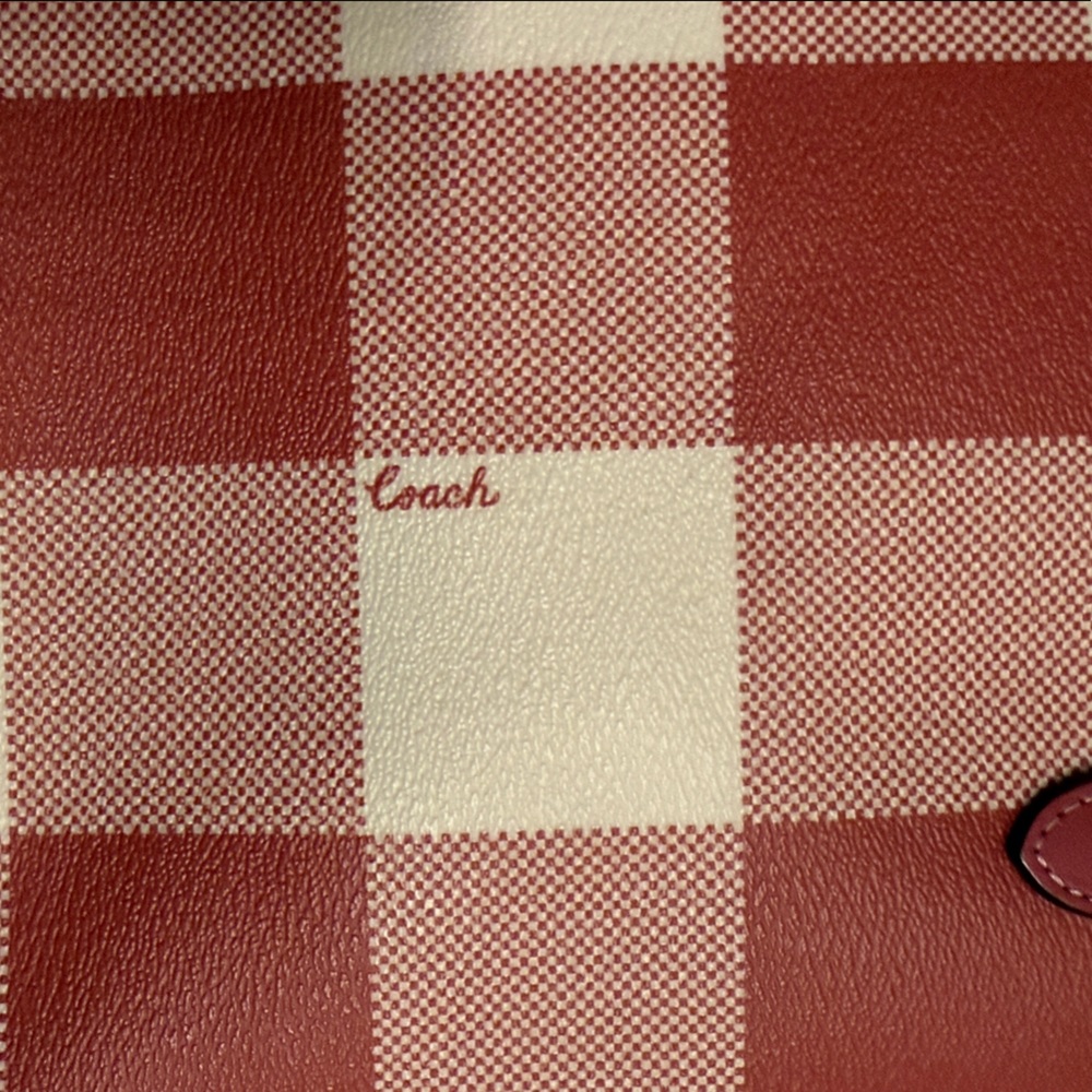 Coach Red and Cream Plaid Tote - Picture 2 of 15